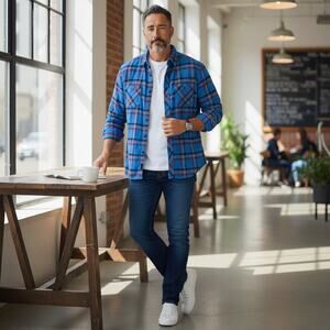 Aeropostale Mens Blue Red Plaid Flannel Button Down Shirt L